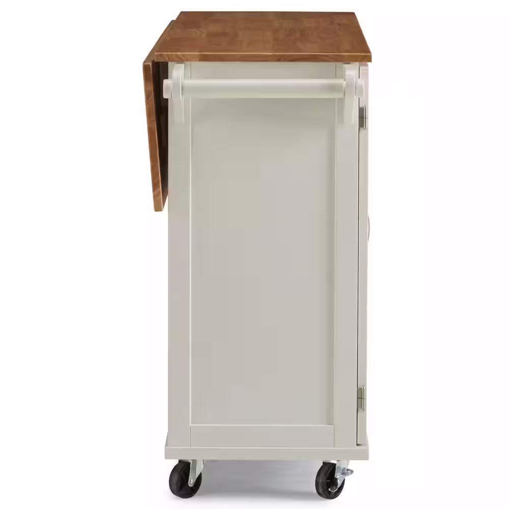 HOMESTYLES Dolly Madison White Kitchen Cart with Natural Wood Top