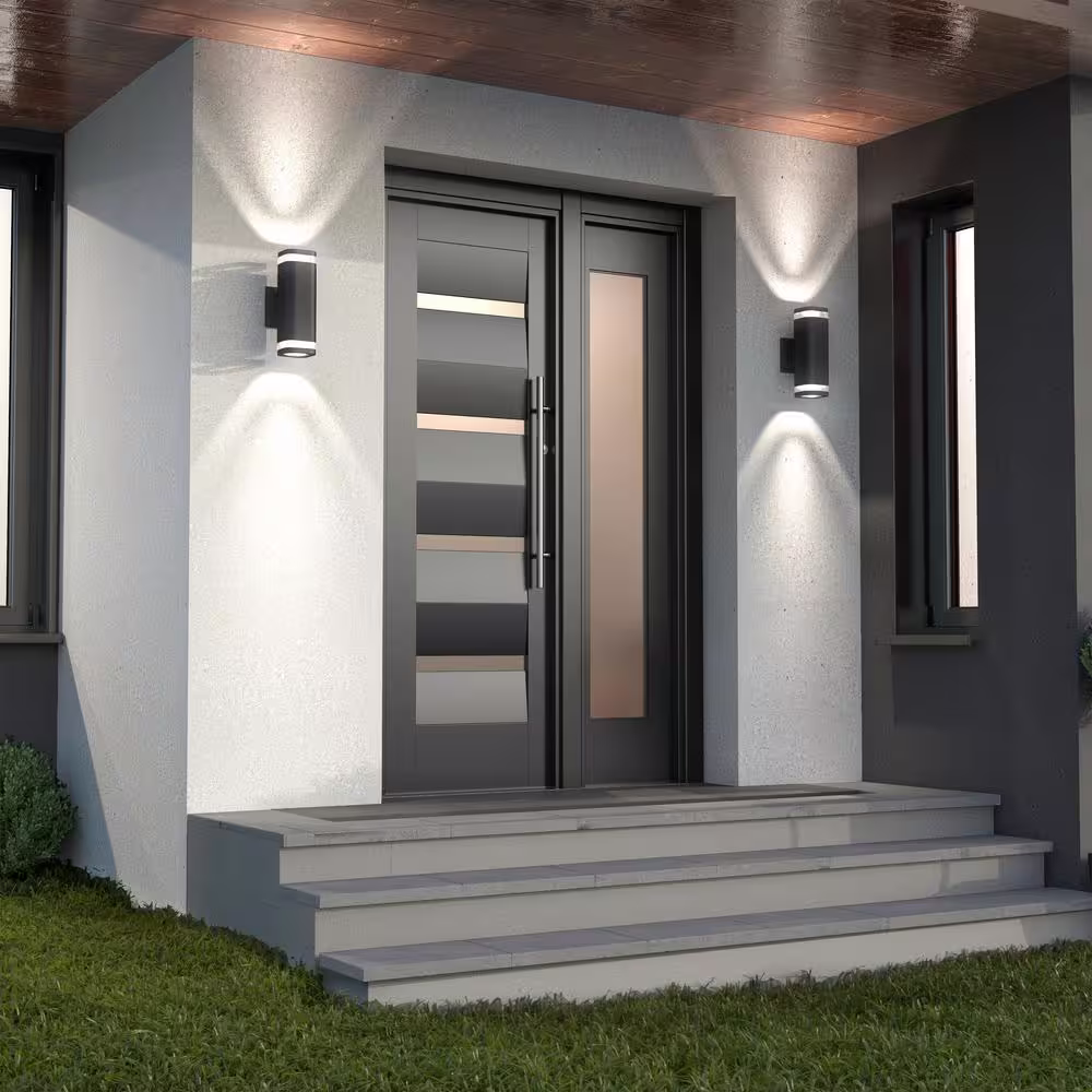 Artika Stark Black Modern Smart Dusk to Dawn Integrated LED Outdoor Hardwired Garage & Porch Light Lantern Sconce