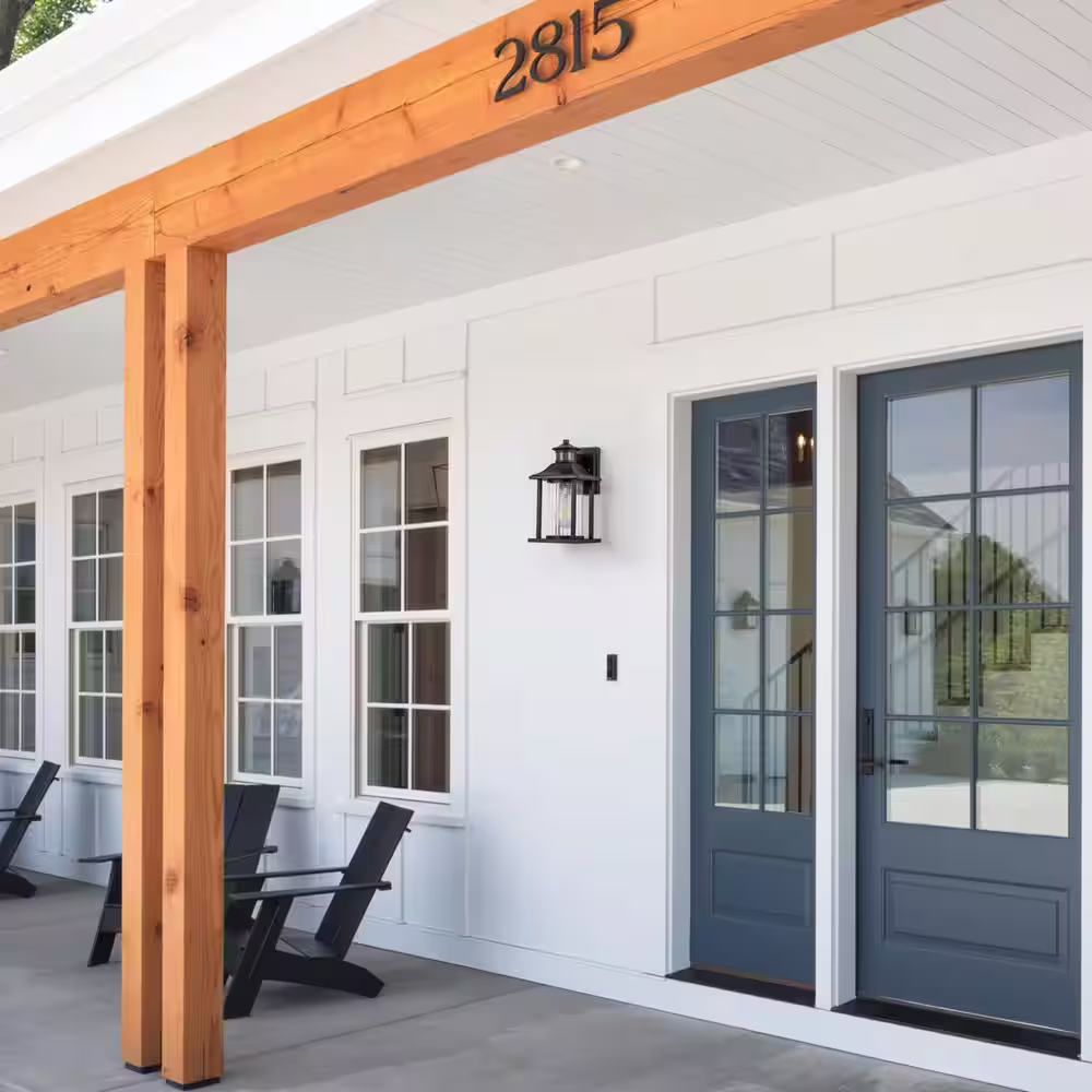 None 1-Light Matte Black Motion Sensing Dusk to Dawn Non-Solar Outdoor Wall Lantern Sconce with Clear Striped Glass (2-Pack)