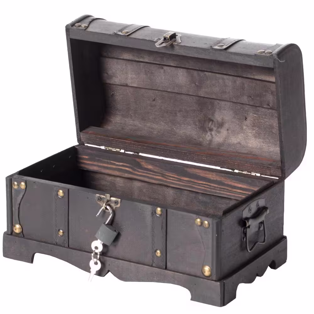 Vintiquewise Small Pirate Style Wooden Treasure Chest with Small Vintage Padlock and Key