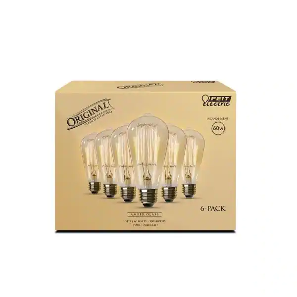 Feit Electric 60-Watt ST19 Dimmable Cage Filament Amber Glass E26 Vintage Edison Incandescent Light Bulb, Warm White (6-Pack)