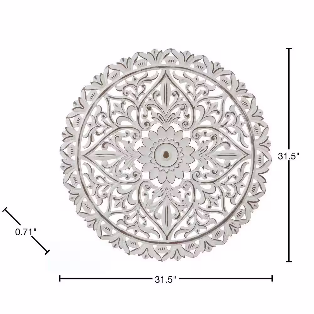 LuxenHome White Wood Flower Medallion Wall Decor