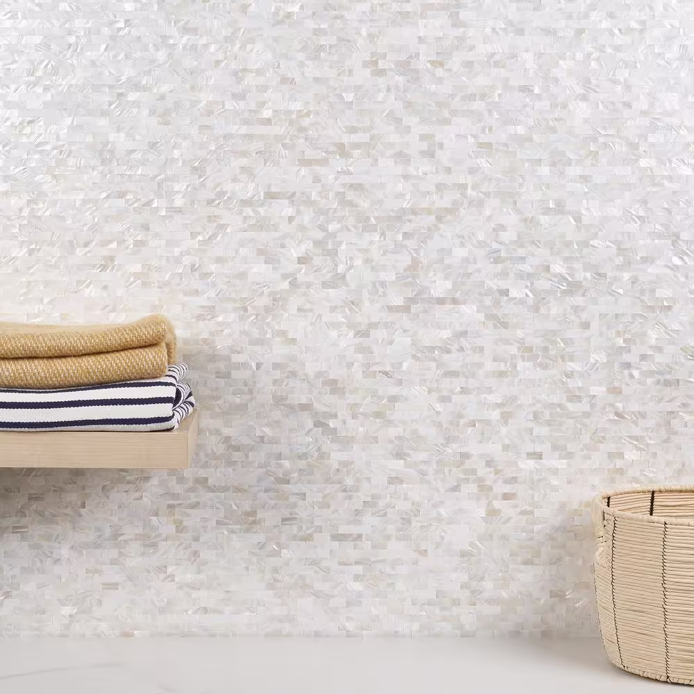 Ivy Hill Tile Luxe Core Brick White 11.31 in. x 11.81 in. Mother of Pearl Peel and Stick Tile (0.92 Sq. Ft. / Sheet)