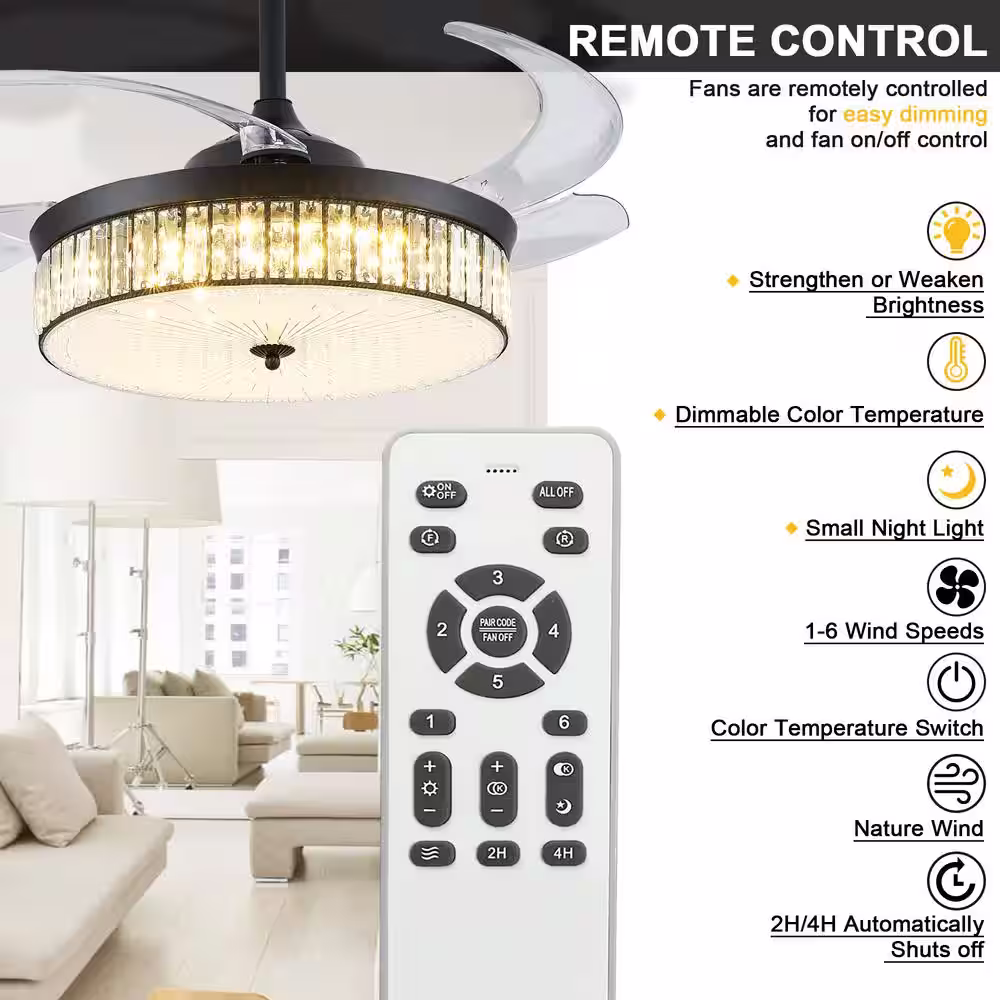 Modland Light Pro 42 in. LED Indoor Black Crystal Ceiling Fans with Lights and Reversible Motor