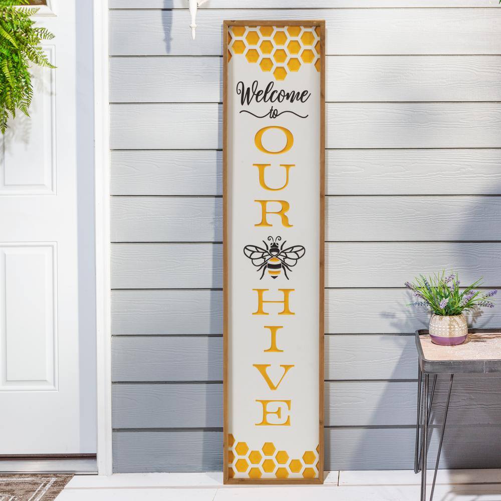 None 48 in. H Wood Engraved Bee Design Porch Decorative Sign