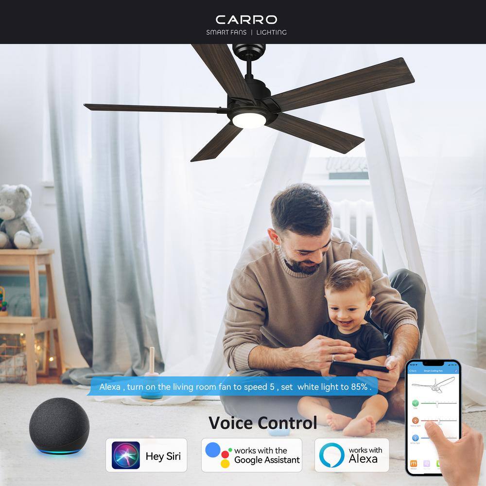 CARRO Aspen 56 in. Dimmable LED Indoor/Outdoor Black Smart Ceiling Fan with Light and Remote, Works with Alexa/Google Home