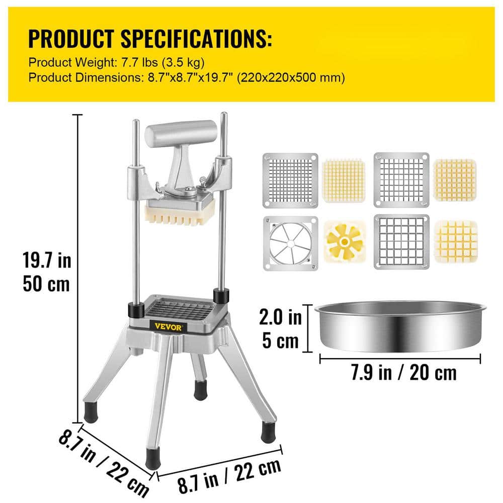 VEVOR Commercial Vegetable Fruit Chopper Stainless Steel French Fry Cutter Heavy Duty Vegetable Chopper Dicer with 4 Blades