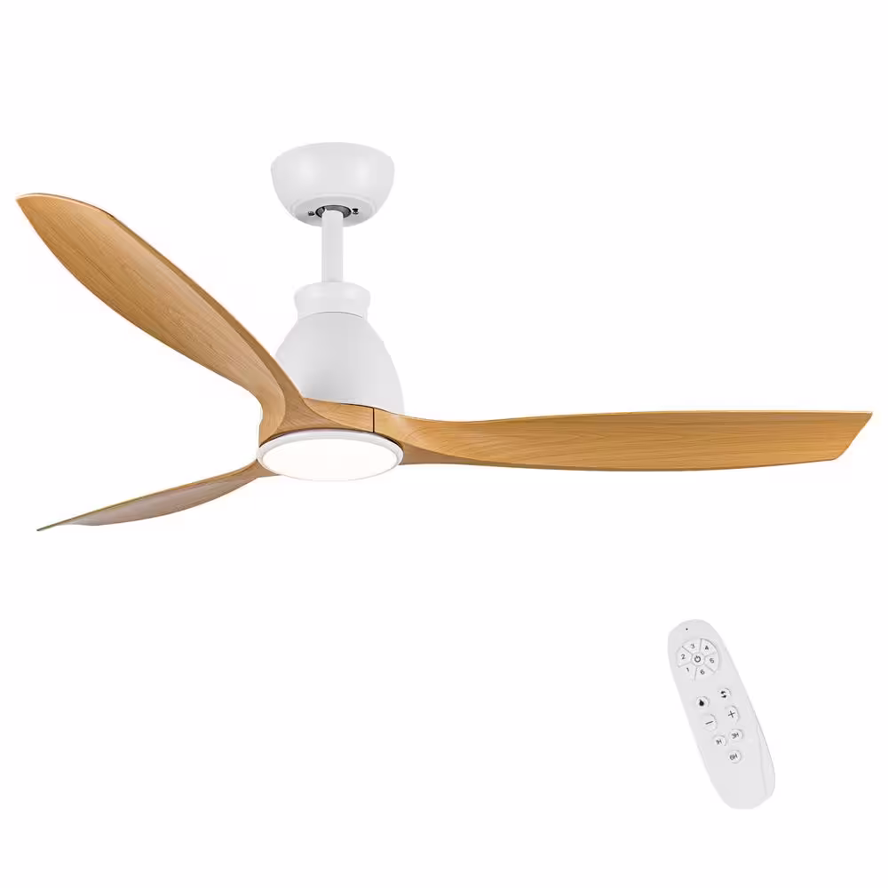 YUHAO 52 in. Integrated LED Indoor Light Brown Wooden Grain Modern Ceiling Fan with Lights and Remote Control