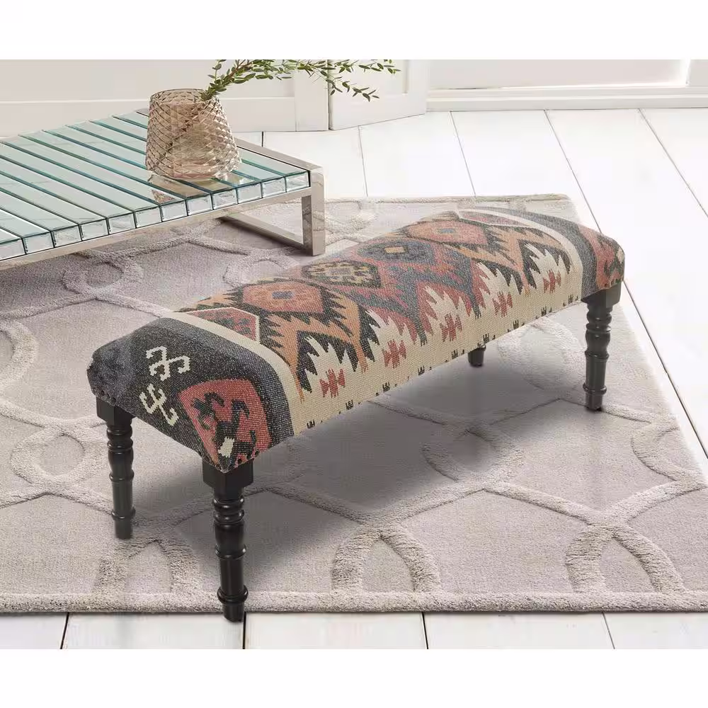 LR Home Melody Southwest Bohemian Red/Multi-Color Indoor Bench