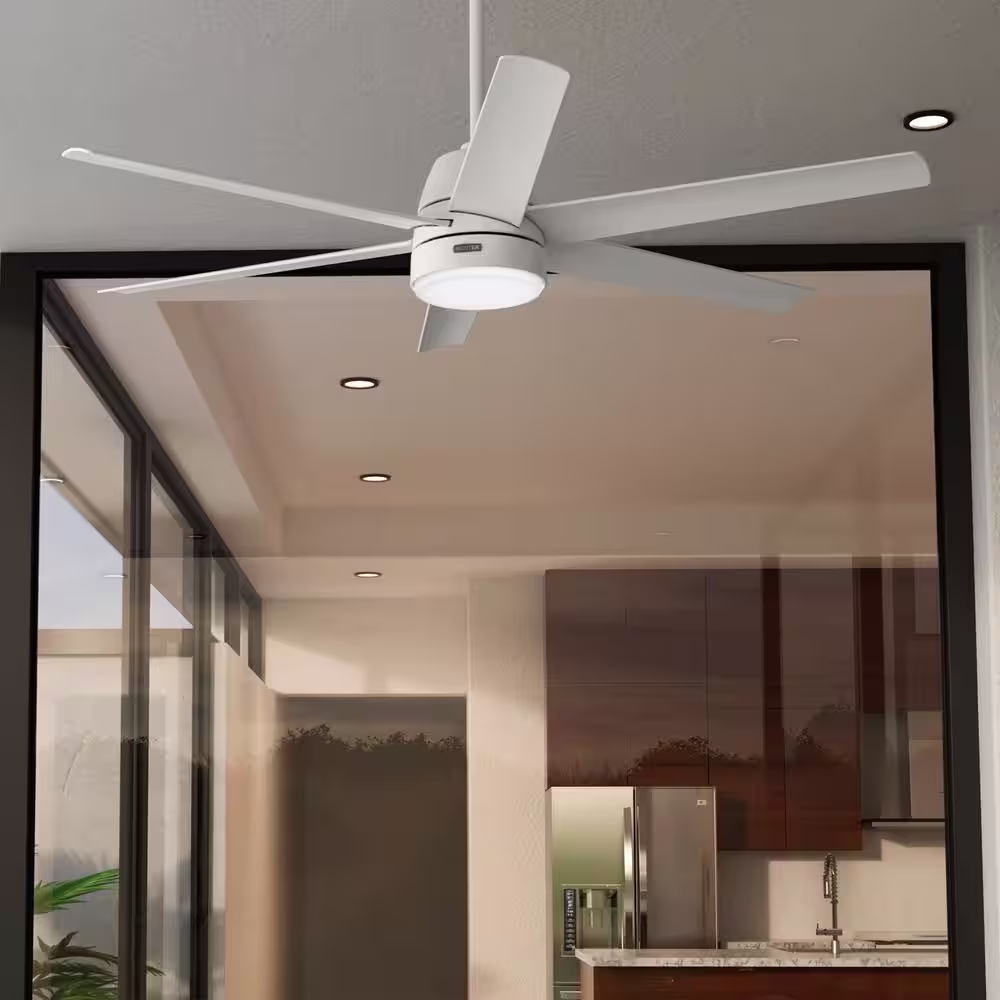 Hunter Skysail 60 in. Outdoor Fresh White Ceiling Fan with Light Kit and Wall Control Included
