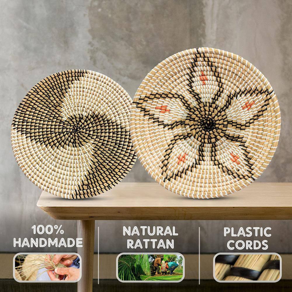 None Woven Wall Basket Decor and Rattan Wall Plate Decor Set (Set of 2)