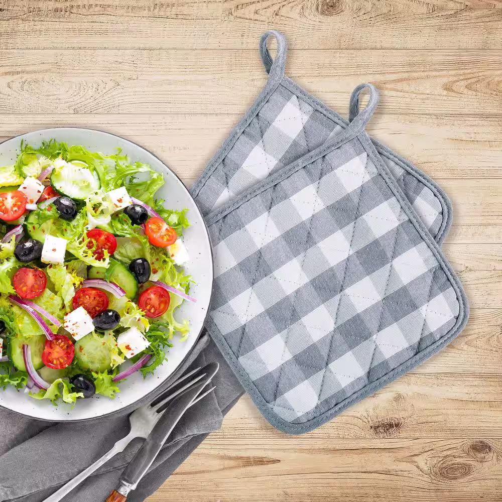 ACHIM Buffalo Check Polyester/Cotton Grey Pot Holders (2-Pack)