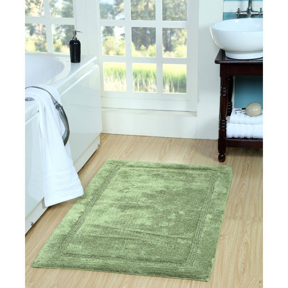 Saffron Fabs Regency Sage Green 24 in. x 17 in. and 34 in. x 21 in. 2-Piece Set Cotton Spray Non-Skid Backing Washable Bath Rug