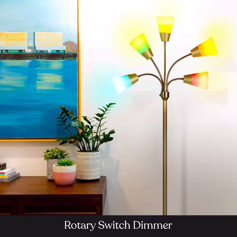 Brightech Medusa Modern 78 in. Brass LED Standard Floor Lamp with 5 Interchangeable Color and White Shades