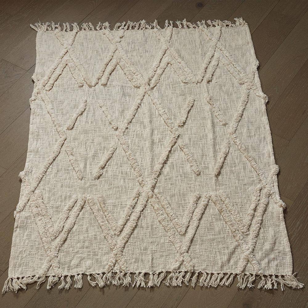 LR Home Norah Handmade Boho Farmhouse Natural - Off White Sofa Bed Throw Blanket with Fringe