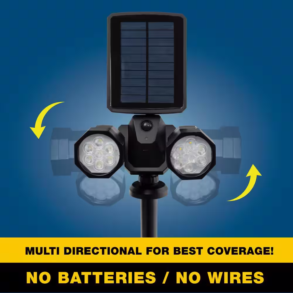 Bell + Howell Solar Powered Motion Activated Integrated LED Black Outdoor Bionic Spotlight Duo Area Light