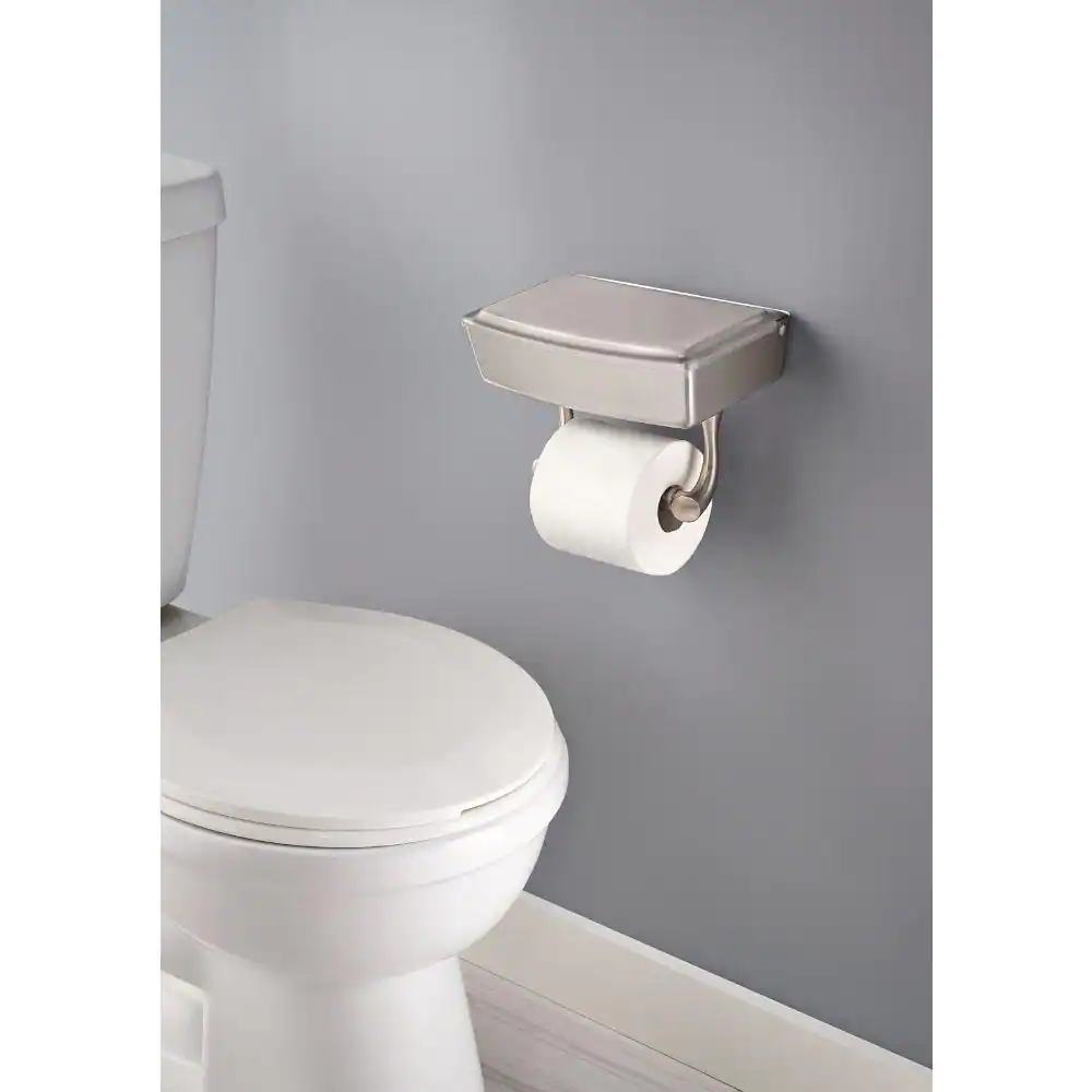 Delta Extensions Wall Mount Toilet Paper Holder with Storage Box Bath Hardware Accessory in Brushed Nickel