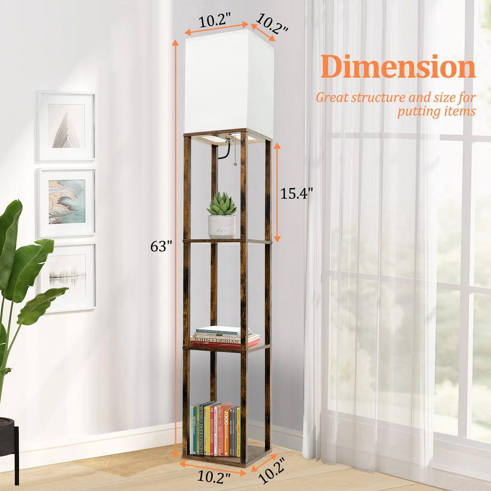 None 63 in. Floor Lamp with Shelves Brown Shelf Floor Lamp for Storage Display