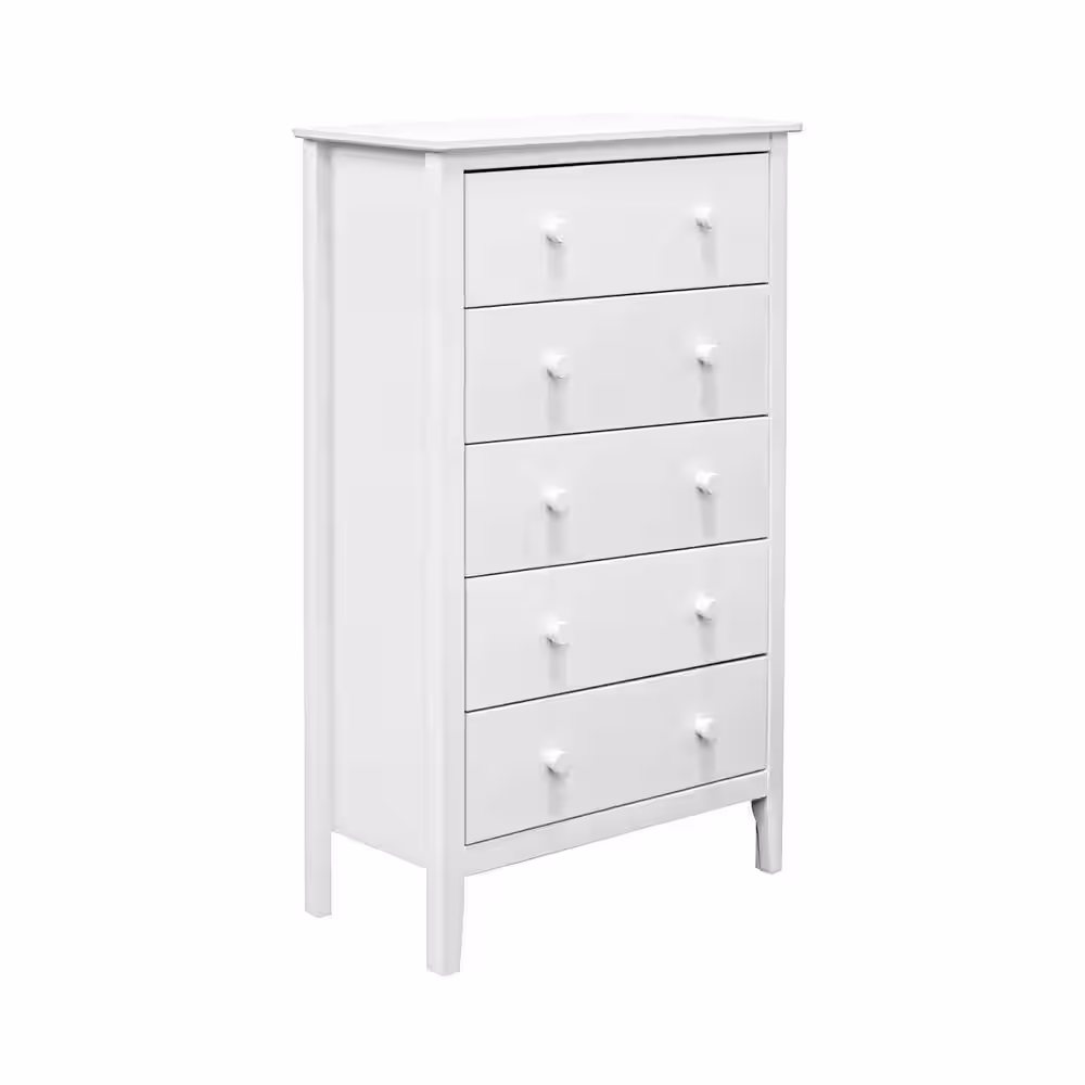 Adeptus Easy Pieces 5-Drawer Solid Wood Chest of Drawers White 47.91 in. H x 30 in. W x 14.56 in. L