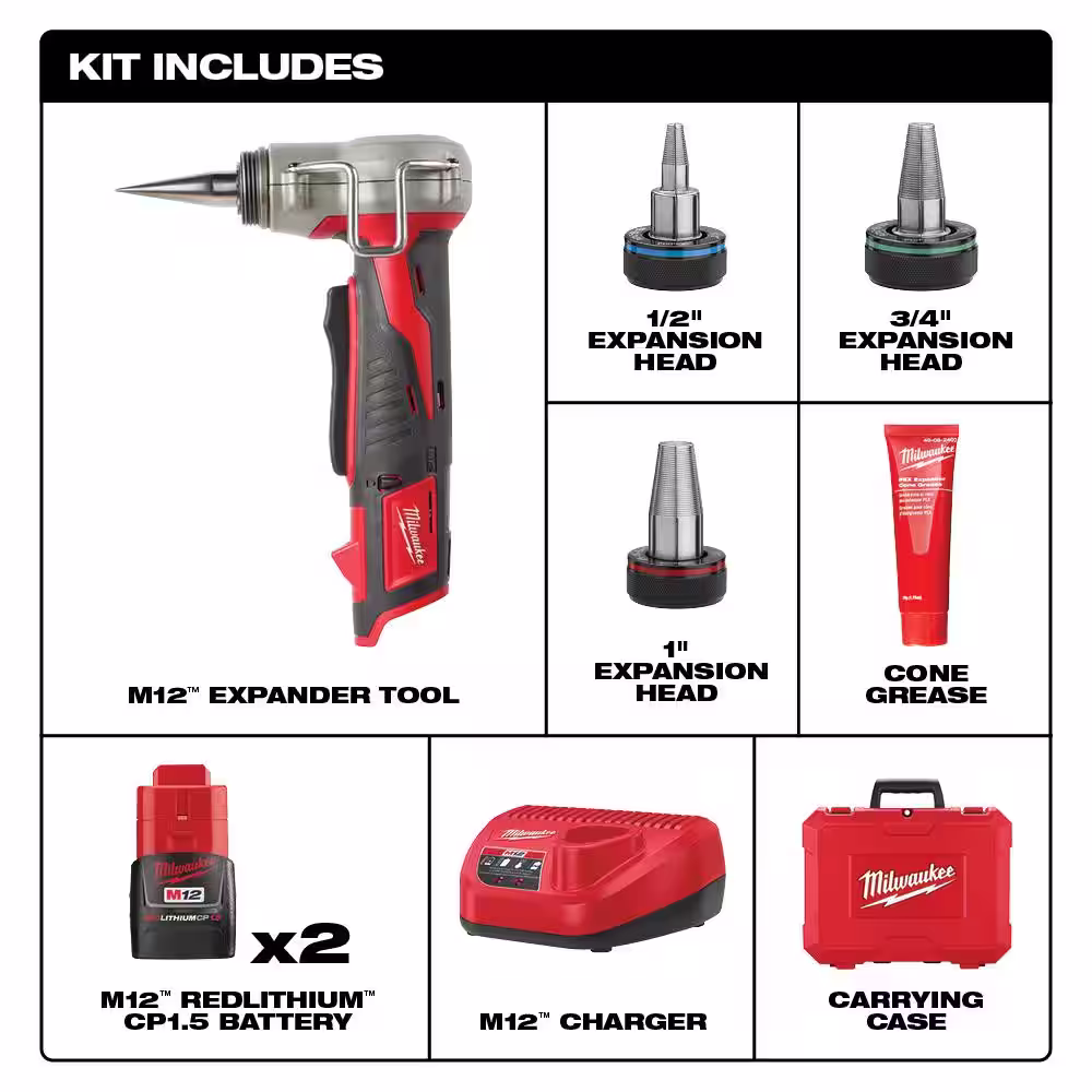 Milwaukee M12 Cordless PEX Expansion Tool Kit with 1 in. Plastic Tubing Cutter