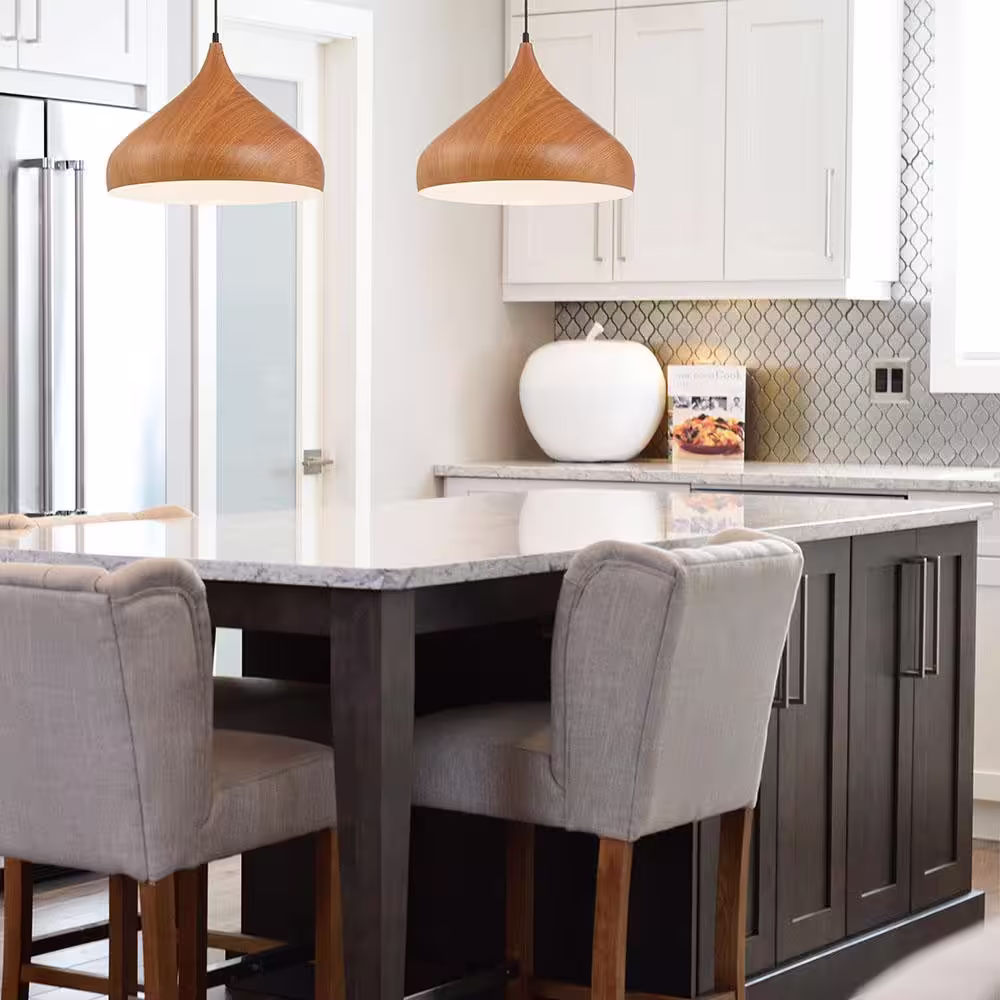 Designers Fountain Hana 60-Watt 1-Light Pendant with Robusta Wood Finish Shade