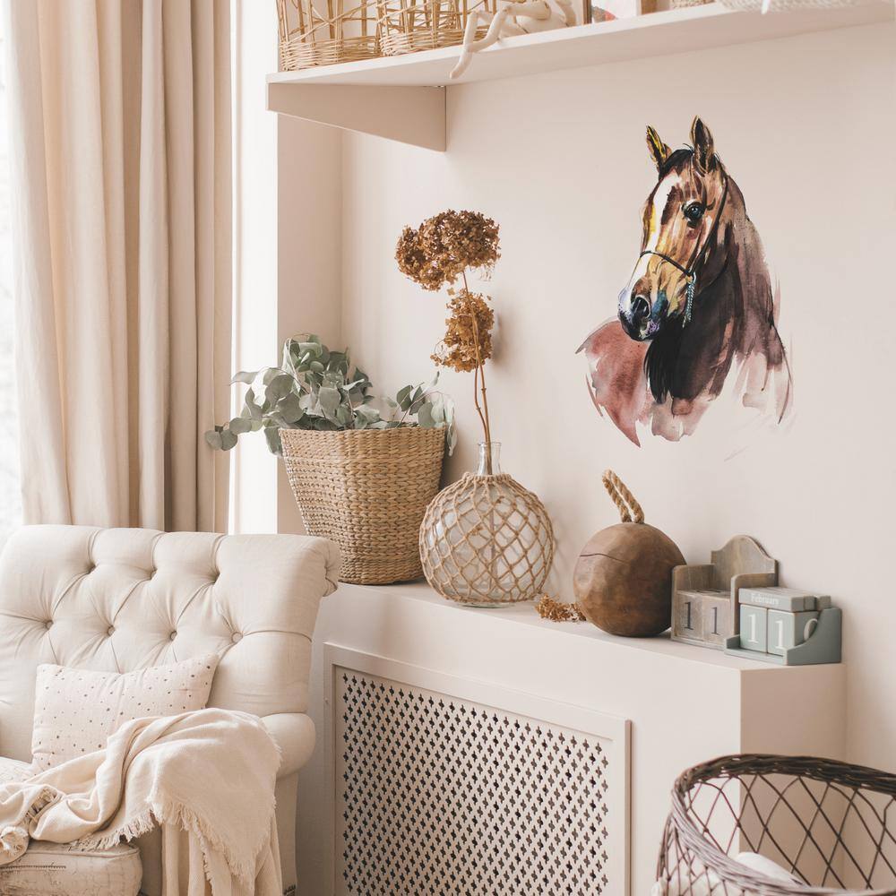 RoomMates Brown and Grey and Yellow Watercolor Wild Horses Giant Wall Decals