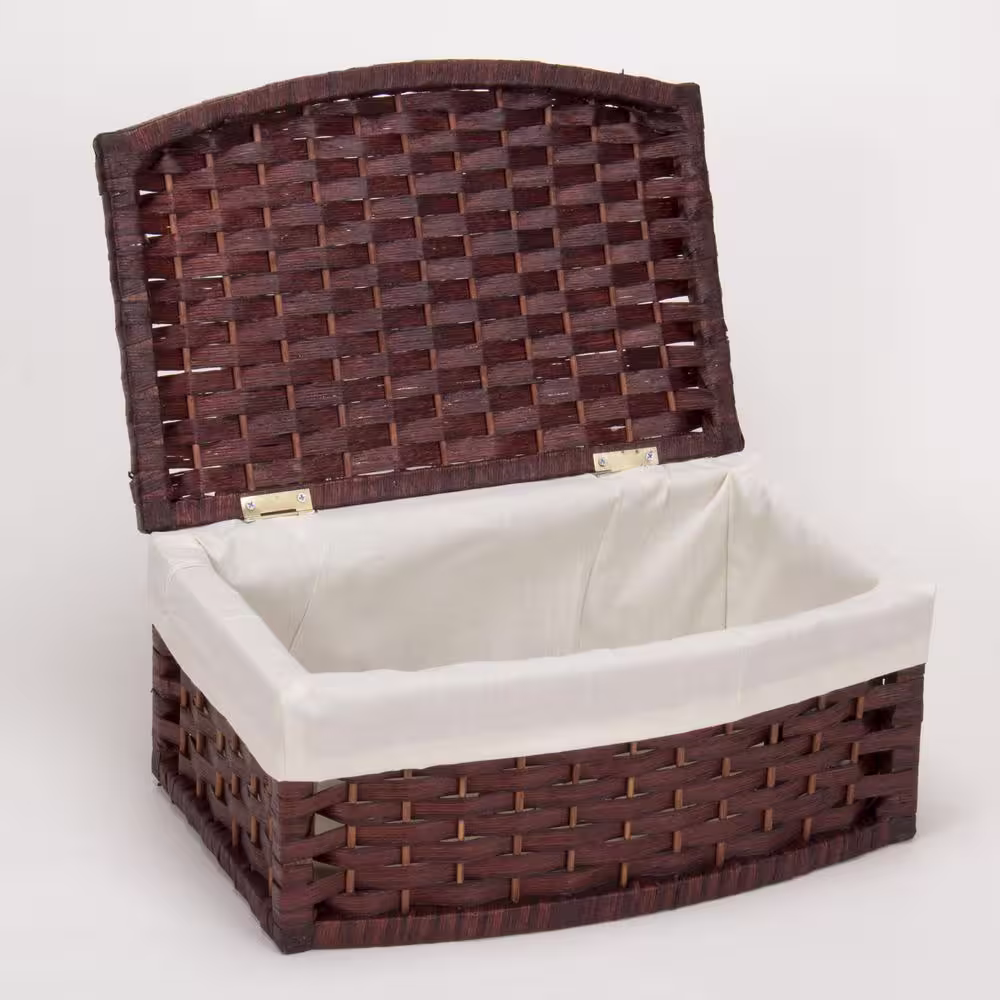 HOUSEHOLD ESSENTIALS Rich Brown Stained Paper Rope Curved Basket with Fitted White Liner