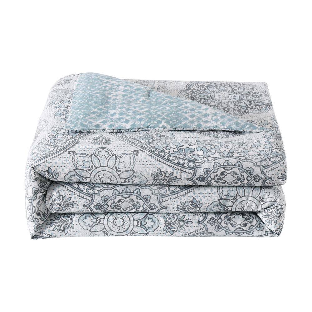 None Picadilly Blue and Gray 5-Piece Reversible Comforter Set