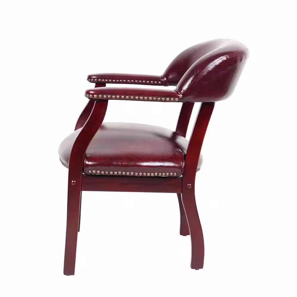 BOSS Office Products Captains Chair Burgundy Vinyl Mahogany Brass Nail Heads