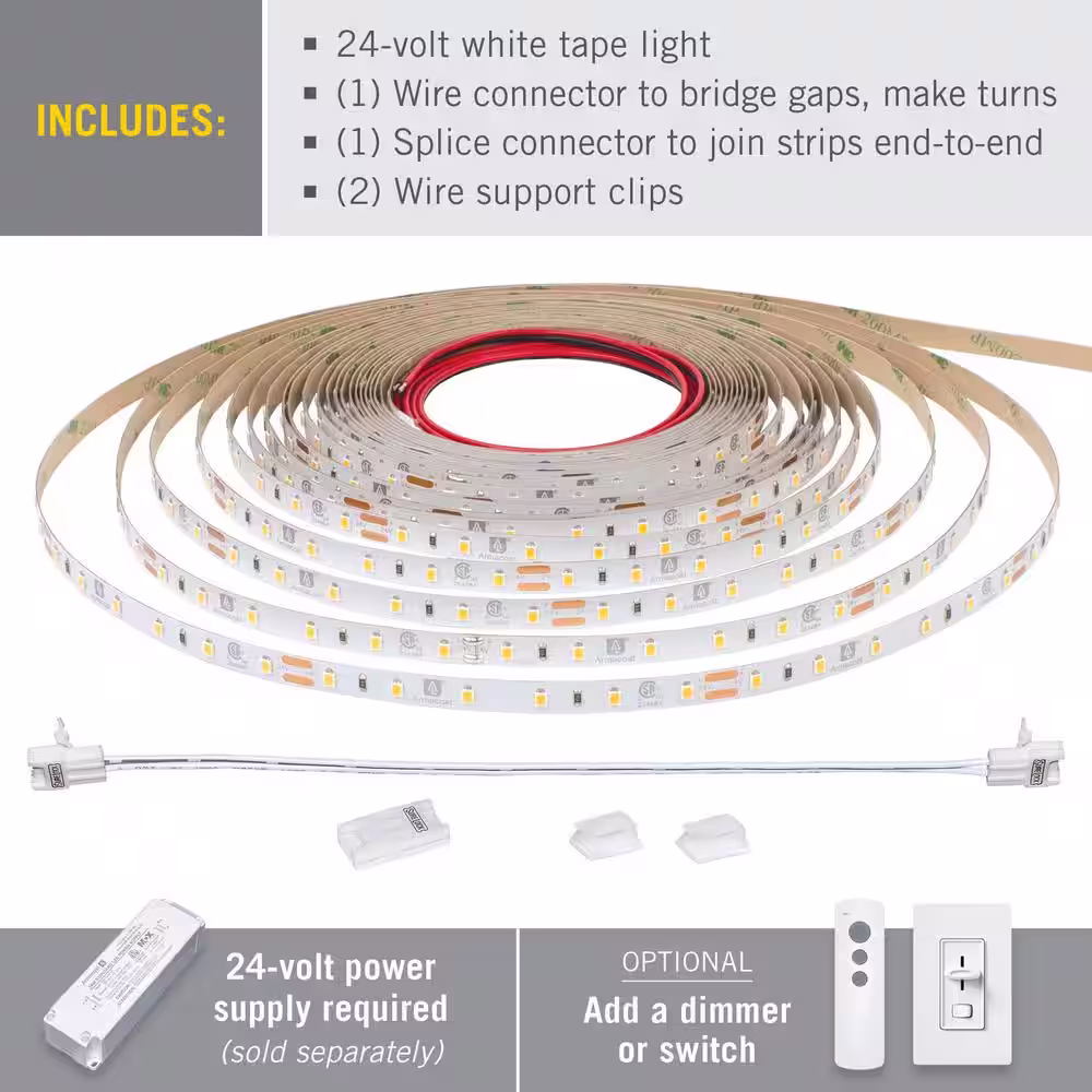 Armacost Lighting Ribbon Flex Pro 65.6 ft. Hardwired 3000K Warm White 24-Volt 60 LED/m Integrated LED Under Cabinet Strip Light 20M