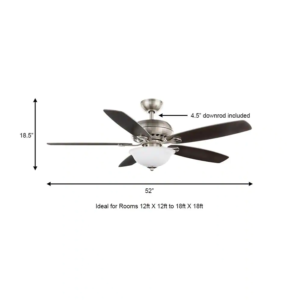 Hampton Bay Southwind II 52 in. Indoor LED Brushed Nickel Ceiling Fan with Light Kit, Reversible Blades and Remote Control