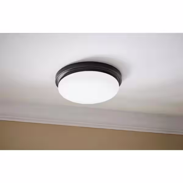 Hampton Bay Chilton 15 in. 170-Watt Equivalent Oil-Rubbed Bronze Selectable Integrated LED Flush Mount with Glass Shade