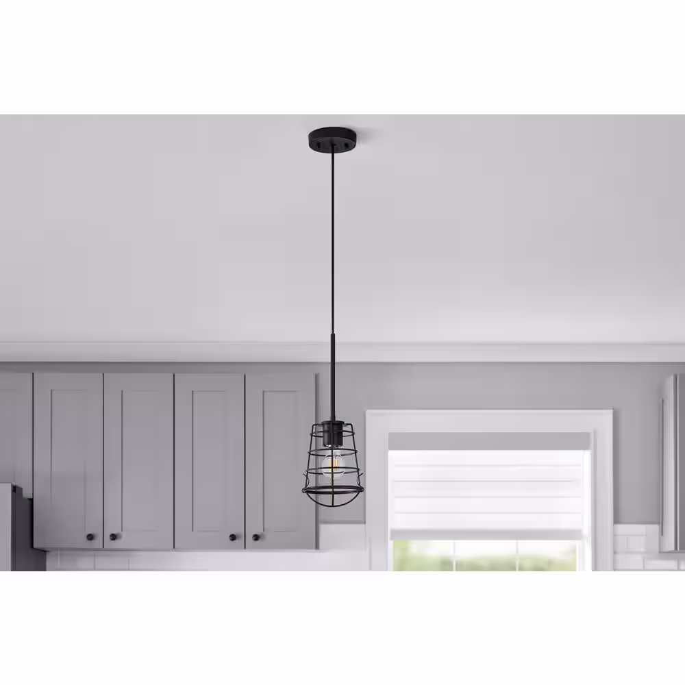 None Matte Black Metal Cage Pendant Shade with 2-1/4 in. Fitter