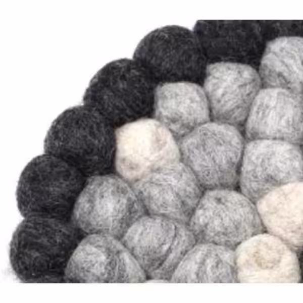 Global Craft Felt Ball Trivets: Round Flower Design, Black/Grey