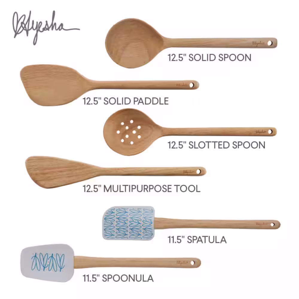 Ayesha Curry Ayesha Collection French Vanilla Kitchen Cooking Utensil Set with Ceramic Tool Crock