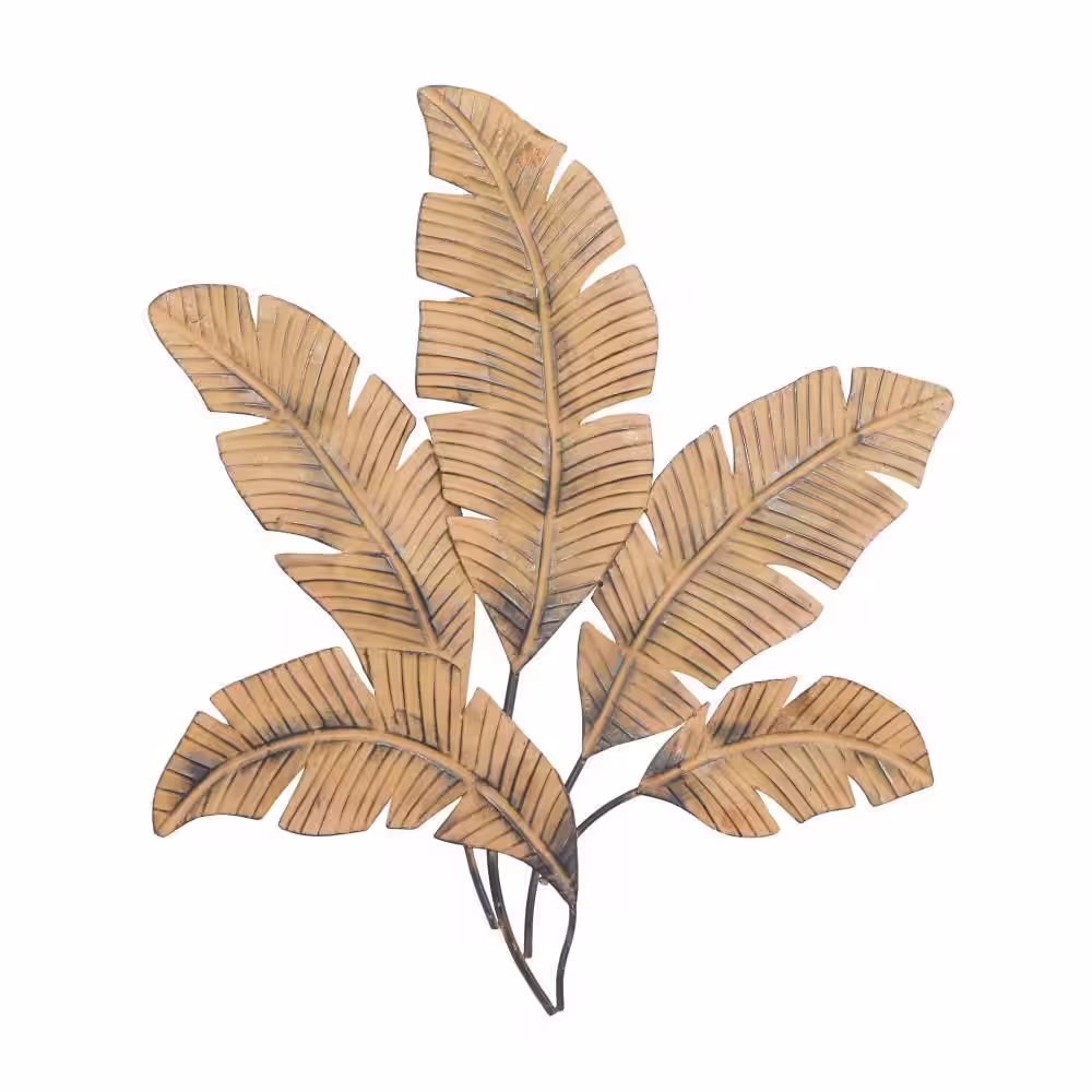 Litton Lane Metal Brown Clutter Palm Leaf Wall Decor with Distressed Textured