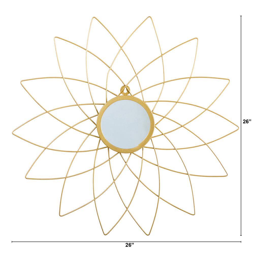Nearly Natural 26 in. Gold Metal Flower Accent Wall Mirror