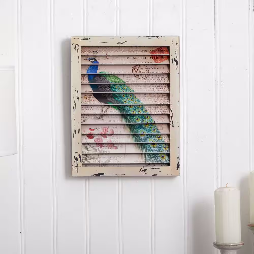 Nearly Natural Peacock Window Shutter Wall Decor