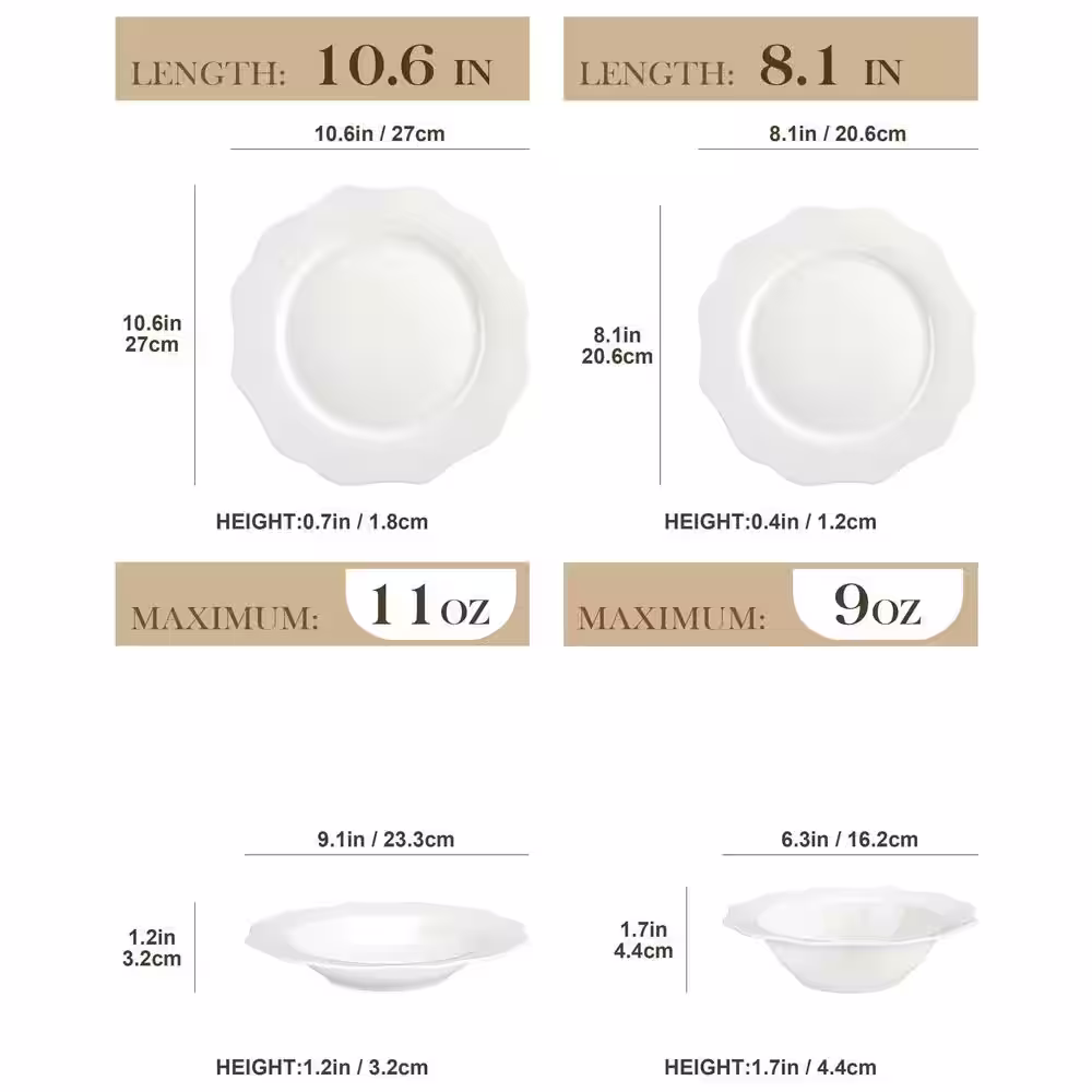 MALACASA Lotus 16 Piece White Bone China Dinnerware Set (Service for 4)