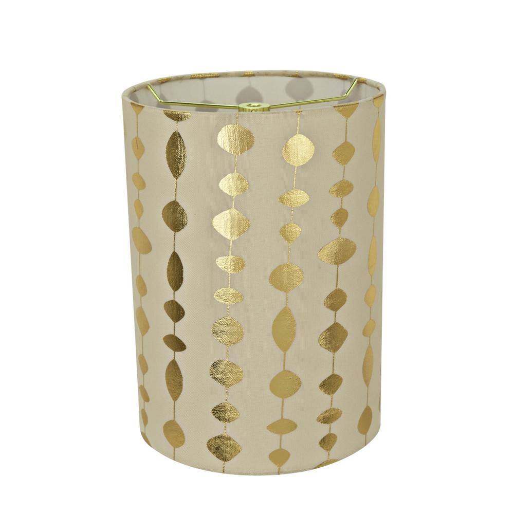 Aspen Creative Corporation 8 in. x 11 in. Beige and Gold Print Drum/Cylinder Lamp Shade