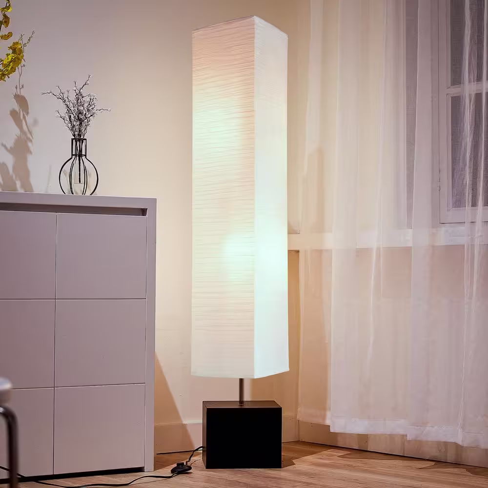 Merra 58 in. Bronze Square Mid-Century Modern Floor Lamp with Rice Paper Shade