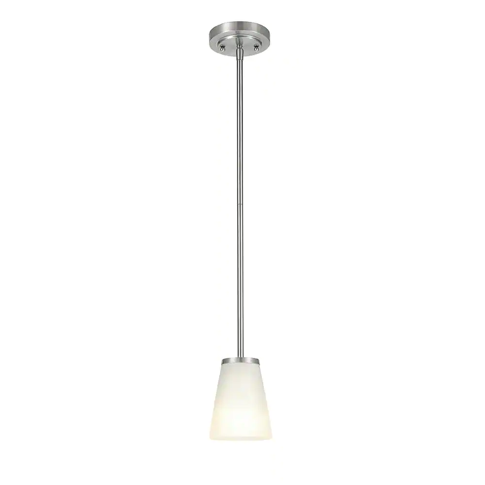 Hampton Bay Helena 4.7 in. 1-Light Brushed Nickel Mini Pendant with Frosted Glass Shades