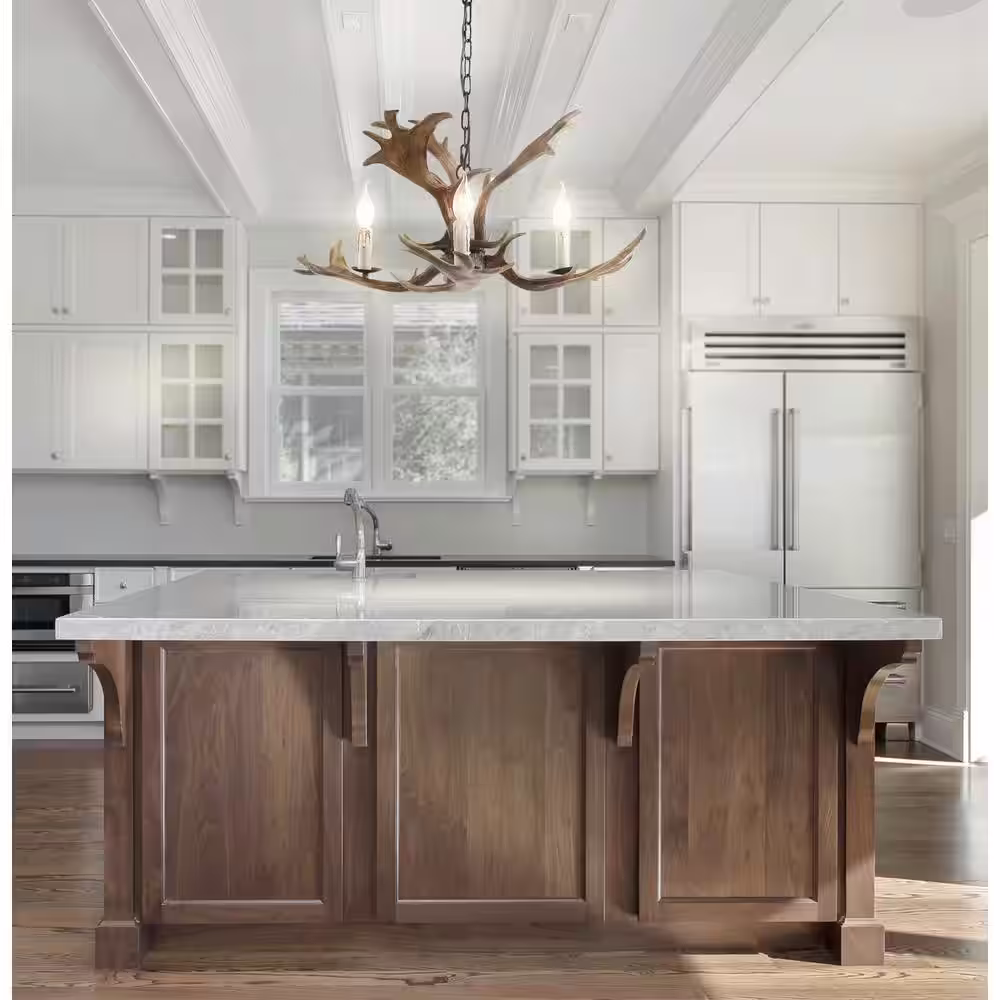 JONATHAN Y Eldora 27 in. Adjustable Resin Antler 3-Light Brown LED Chandelier