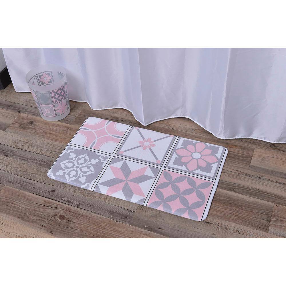None Bastide Pink Printed Microfiber Mat Bath Rug 30 in. L x 18 in. W