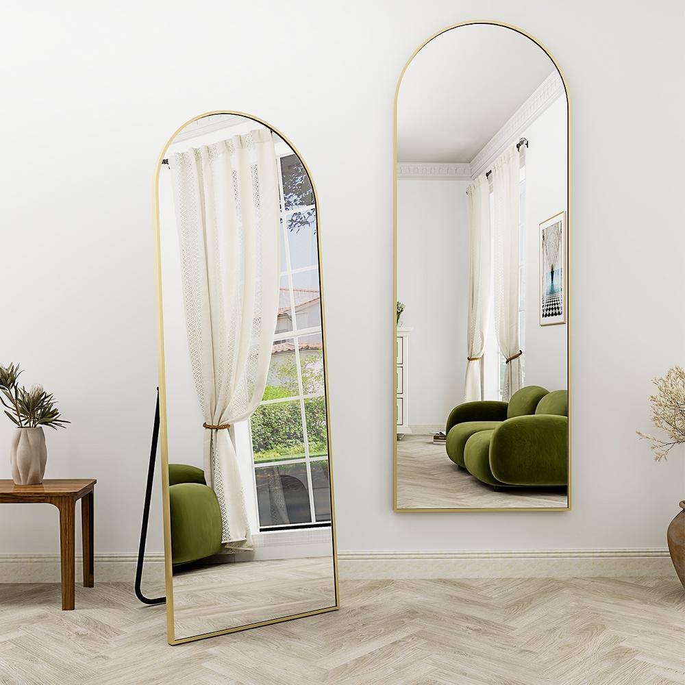 XRAMFY 20 in. W x 64 in. H Arched Gold Modern Aluminum Alloy Framed Full Length Mirror Floor Mirror
