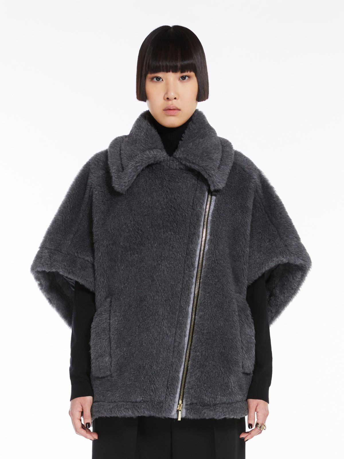 MAXMARA ACCESSORI Biker jacket cape in wool and alpaca Teddy fabric