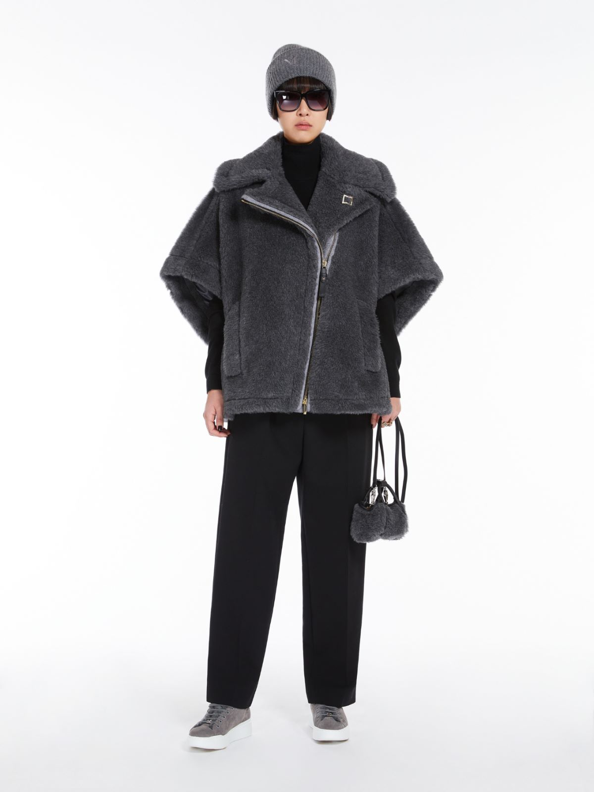 MAXMARA ACCESSORI Biker jacket cape in wool and alpaca Teddy fabric