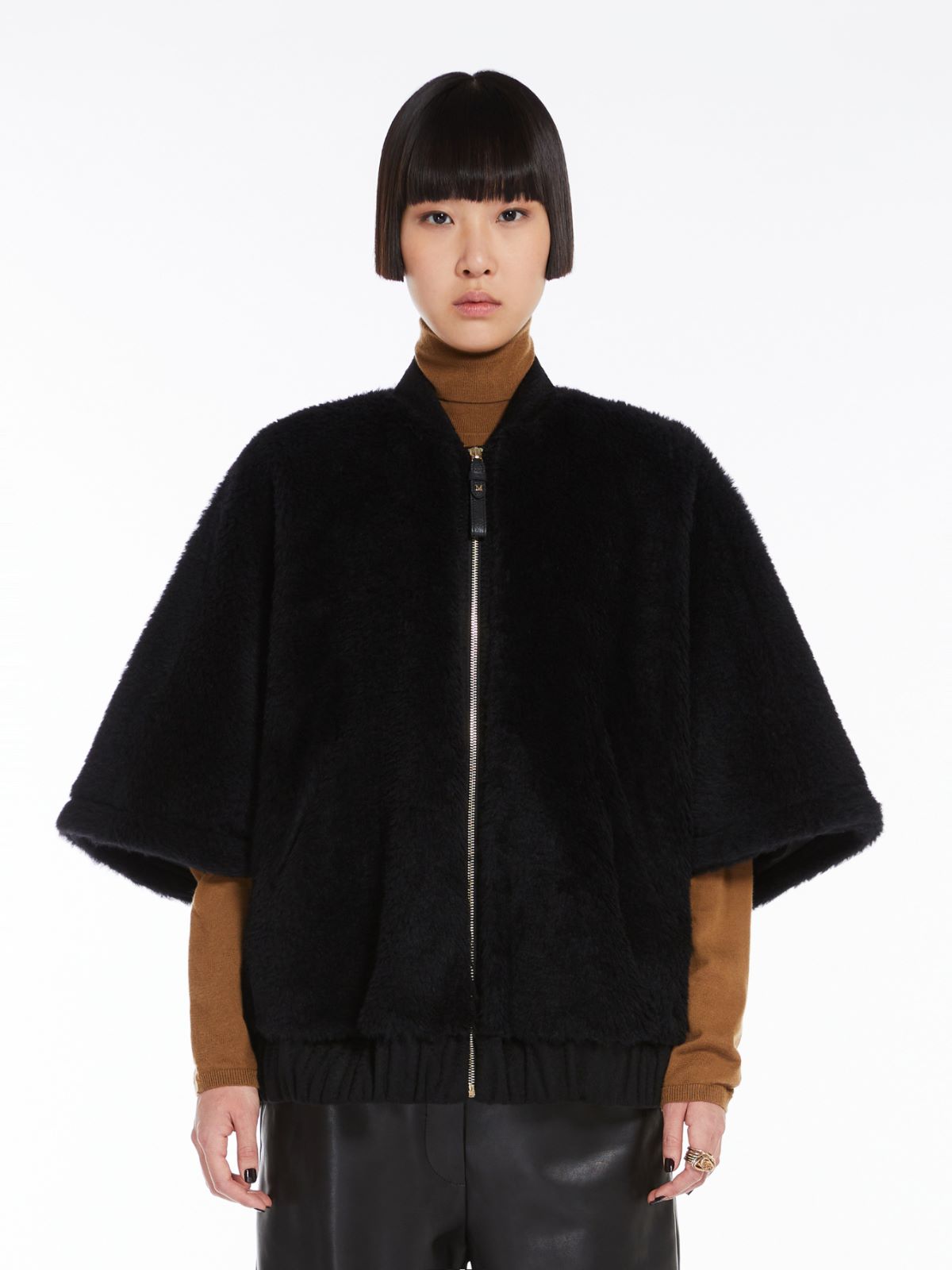 MAXMARA ACCESSORI Alpaca and wool Teddy fabric bomber jacket cape