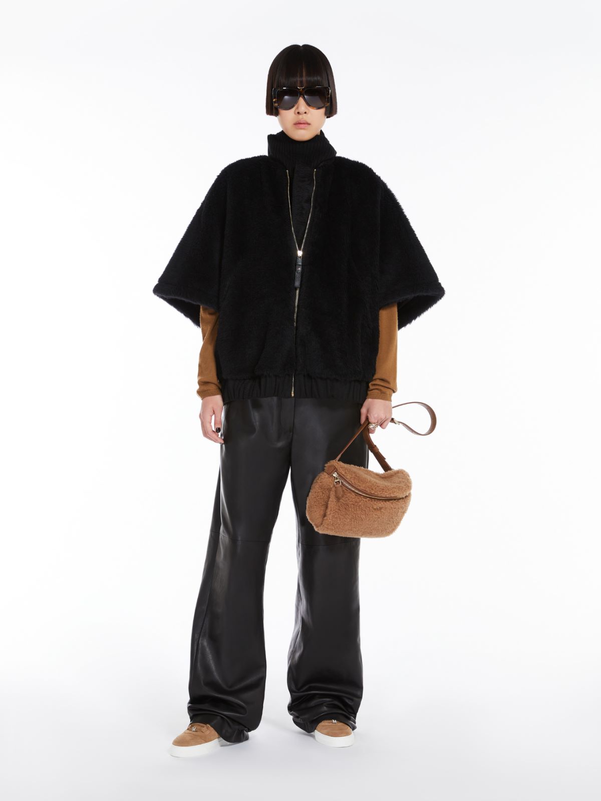 MAXMARA ACCESSORI Alpaca and wool Teddy fabric bomber jacket cape