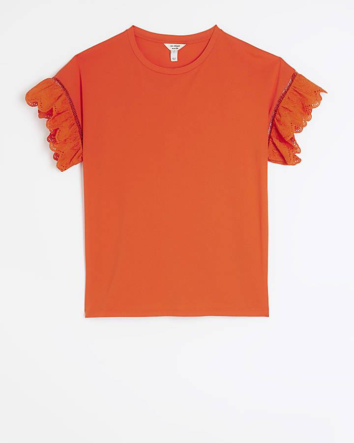 Red broderie sleeve t-shirt